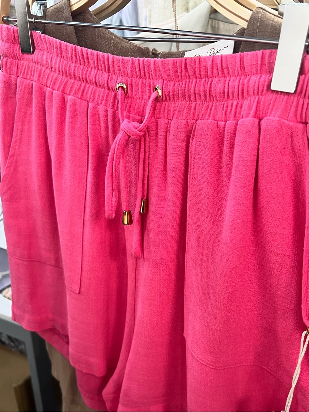 Women's High-Waist Drawstring Shorts in Bright Pink